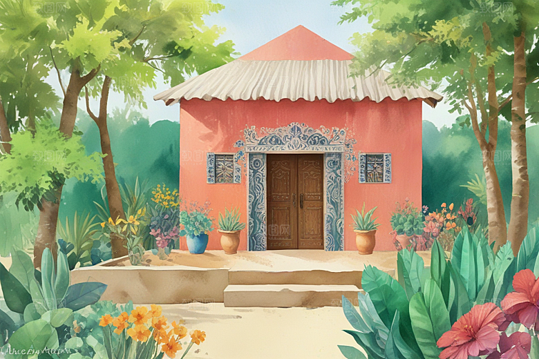 粉色小屋美丽花园图片