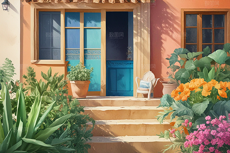 粉色小屋美丽花园图片