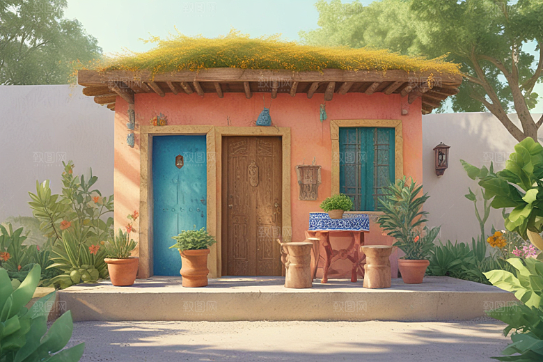 粉色小屋美丽花园图片