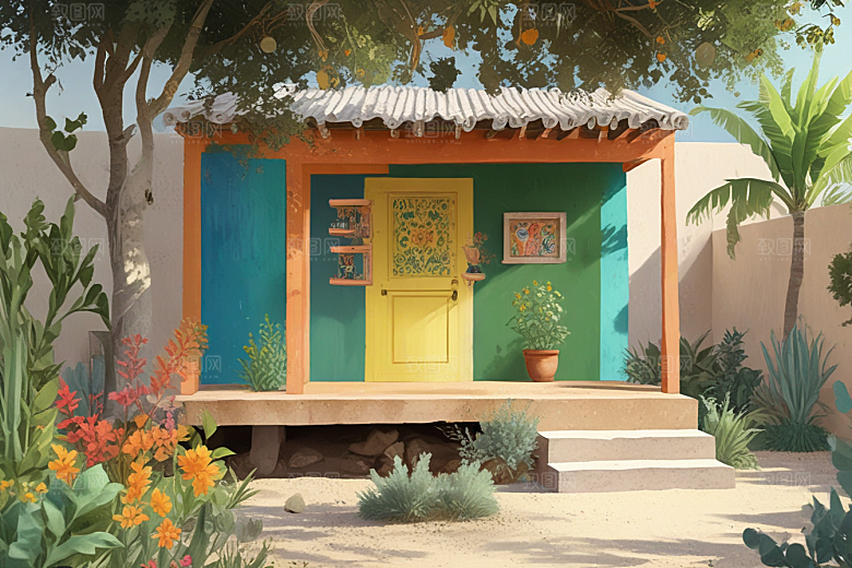 粉色小屋美丽花园图片