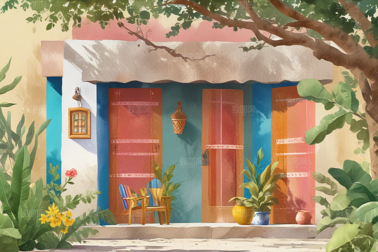 粉色小屋美丽花园图片