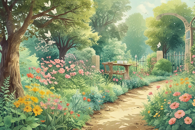 宁静春天花园风景图片