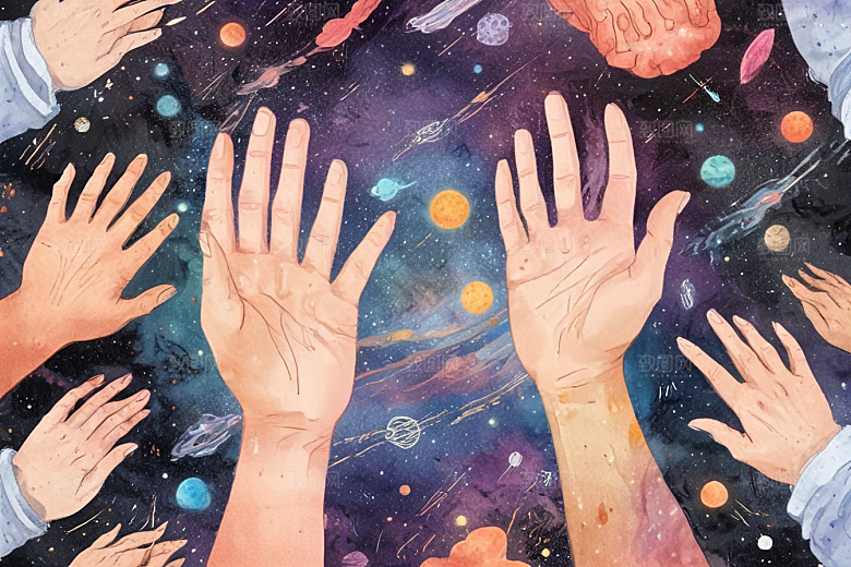 双手触摸宇宙图片