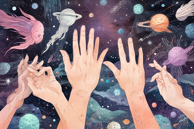 双手触摸宇宙图片