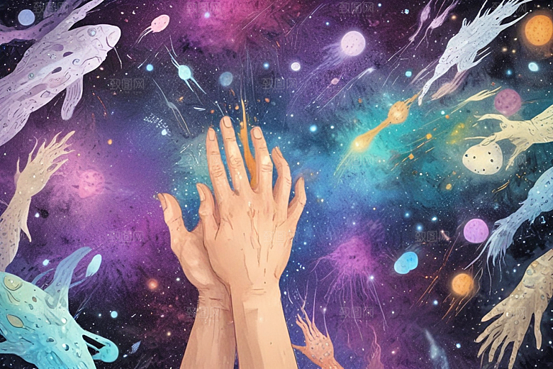 双手触摸宇宙图片