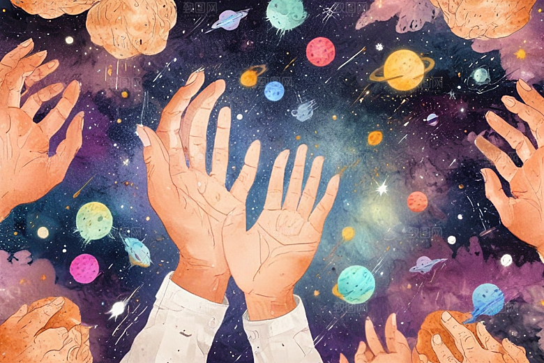 双手触摸宇宙图片