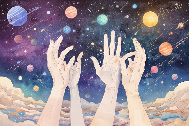 双手触摸宇宙图片