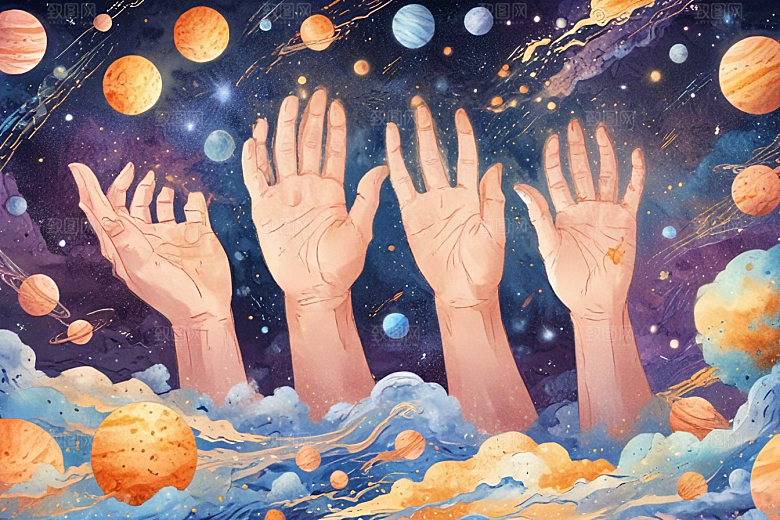 双手触摸宇宙图片