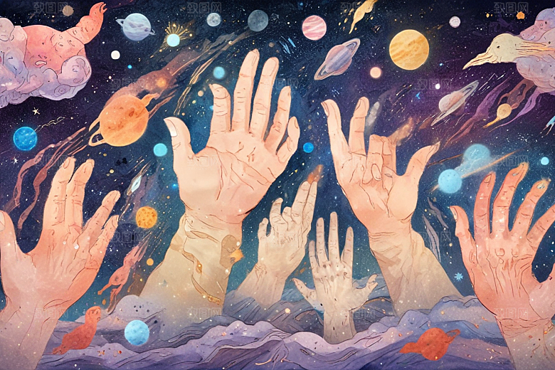 双手触摸宇宙图片