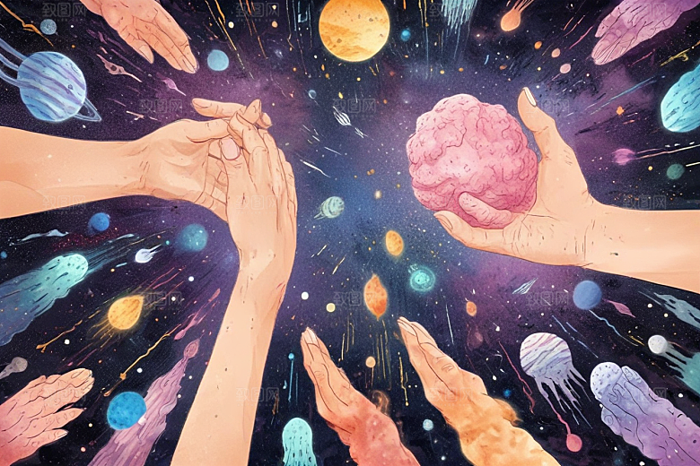 双手触摸宇宙图片