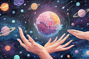 双手触摸宇宙图片
