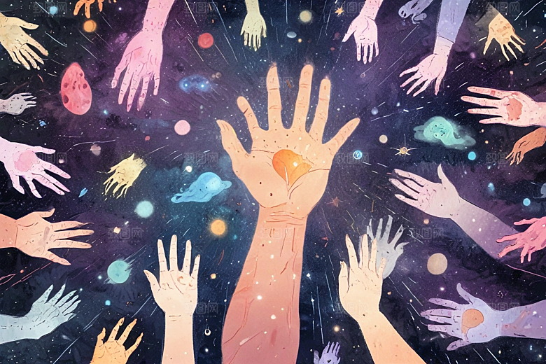 双手触摸宇宙图片