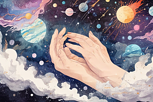双手触摸宇宙图片