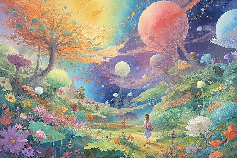 梦幻花海旅者图片