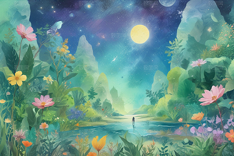 梦幻花海旅者图片