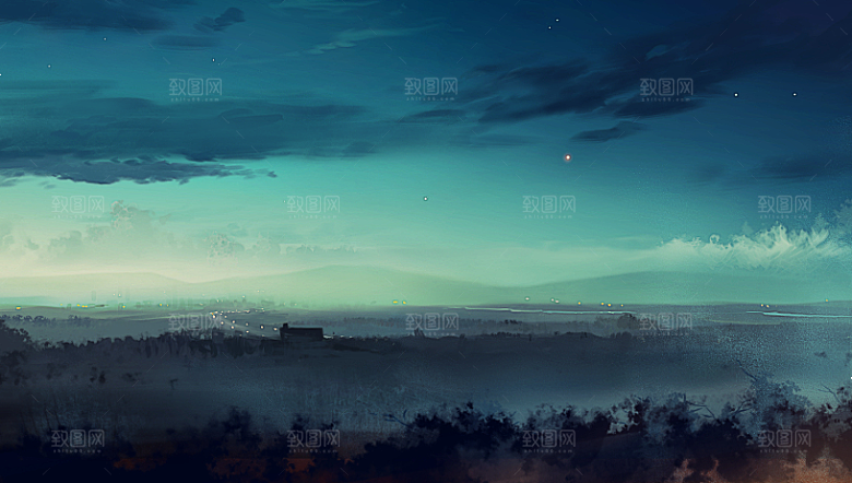 创意风景漫画夕阳插画