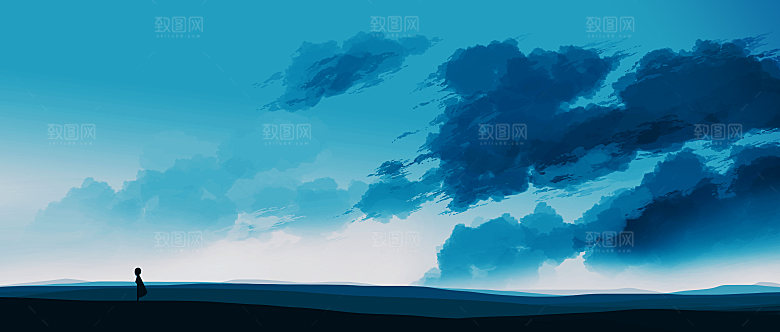 创意风景漫画夕阳插画