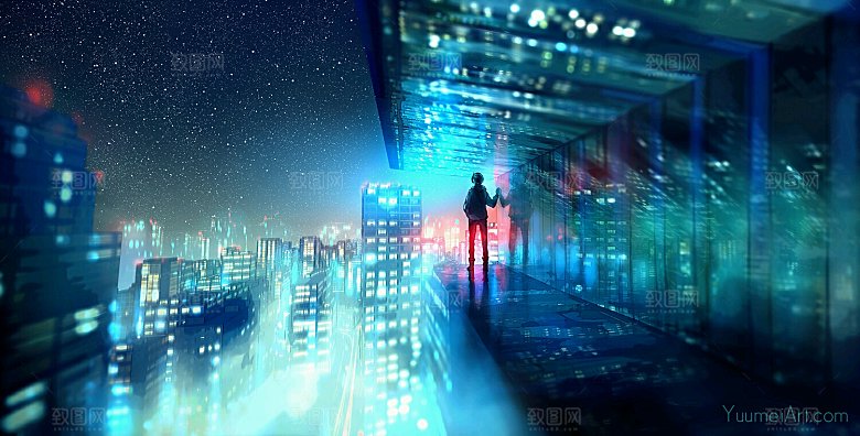 创意风景漫画夕阳插画