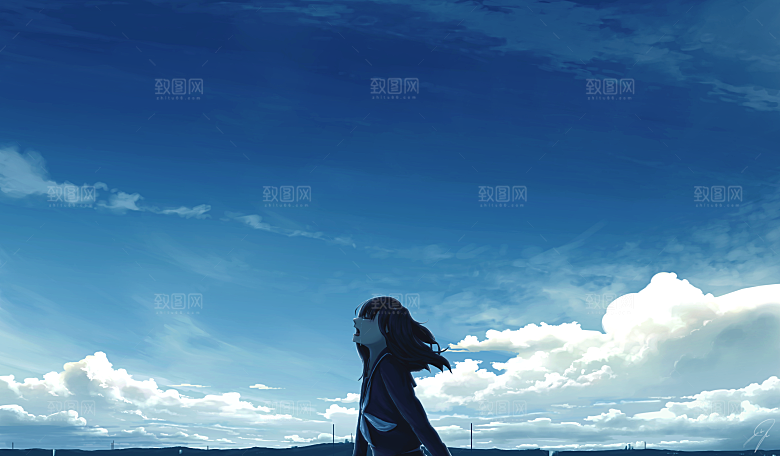 创意风景漫画夕阳插画
