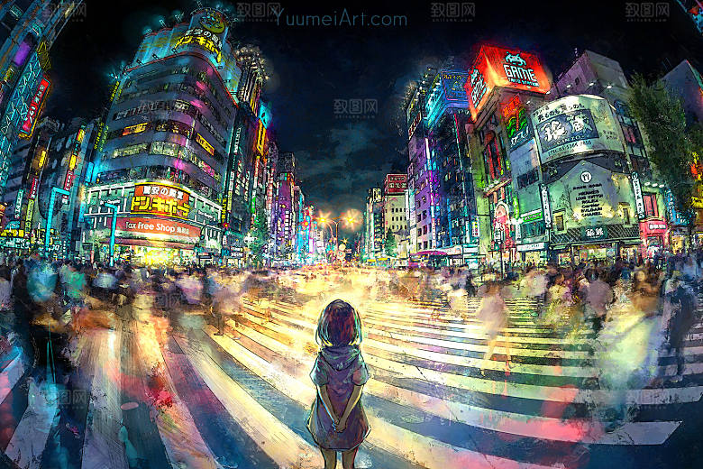 卡通风景人物漫画数字艺术