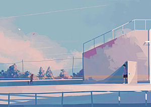 卡通手绘风景插画设计