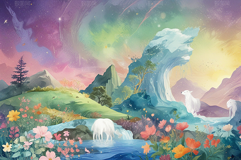 花海仙境阳光图片