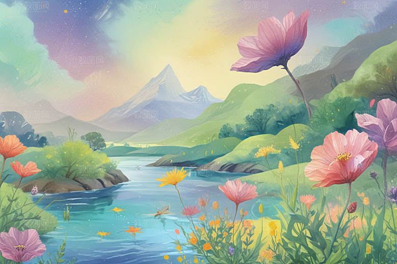 花海仙境阳光图片