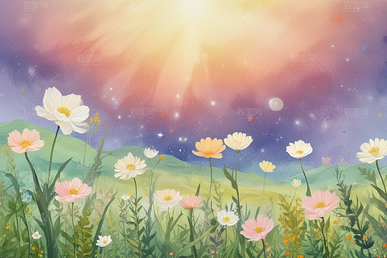 花海仙境阳光图片