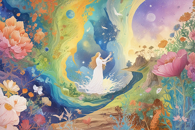 极光下奇幻世界色彩斑斓神话