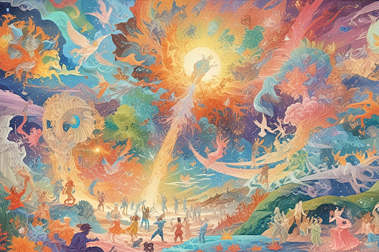 极光下奇幻世界色彩斑斓神话