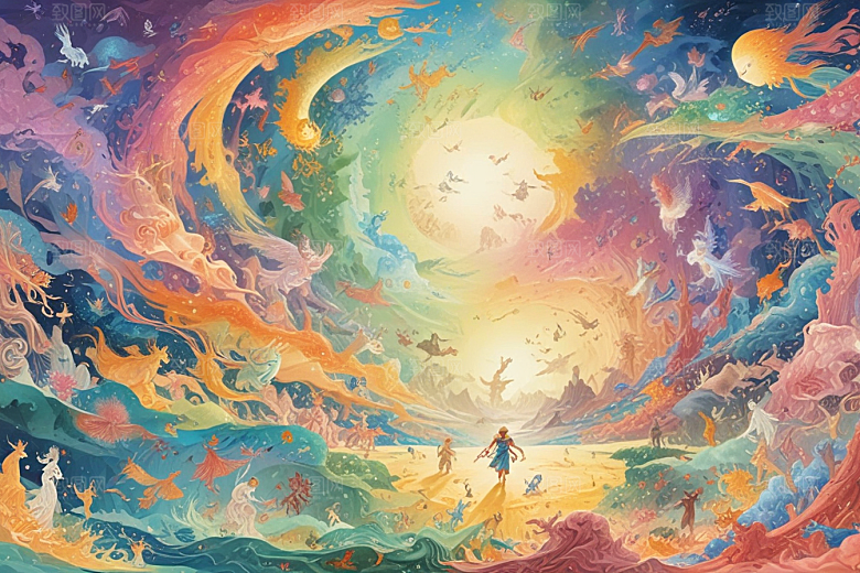 极光下奇幻世界色彩斑斓神话