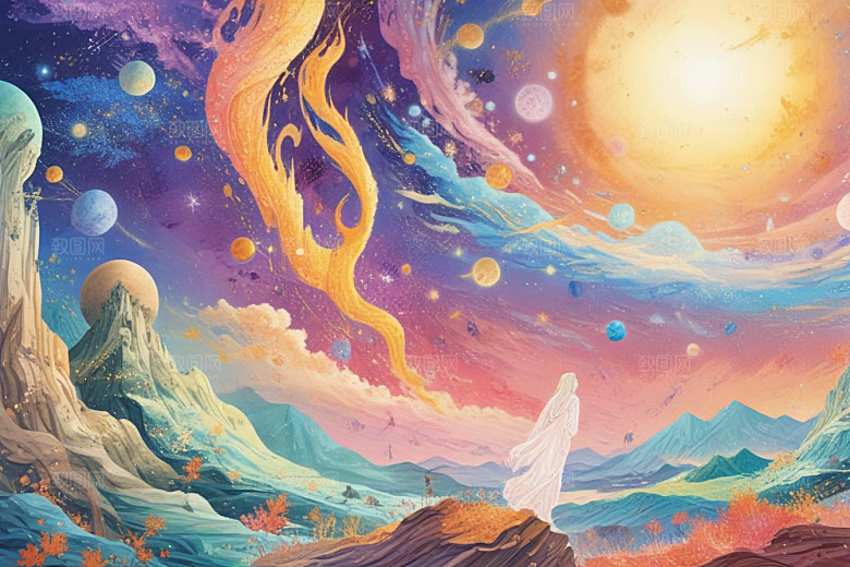 绚彩星空下的奇幻山水画卷图片