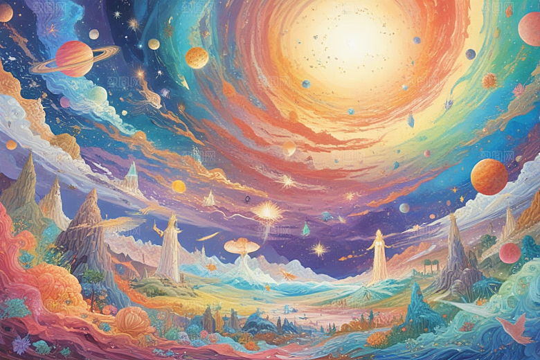 绚彩星空下的奇幻山水画卷图片