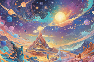 绚彩星空下的奇幻山水画卷图片