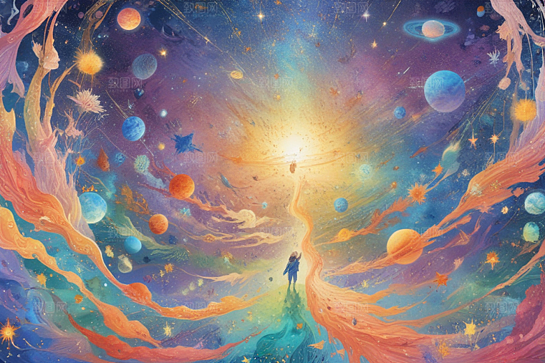 绚彩星空下的奇幻山水画卷图片