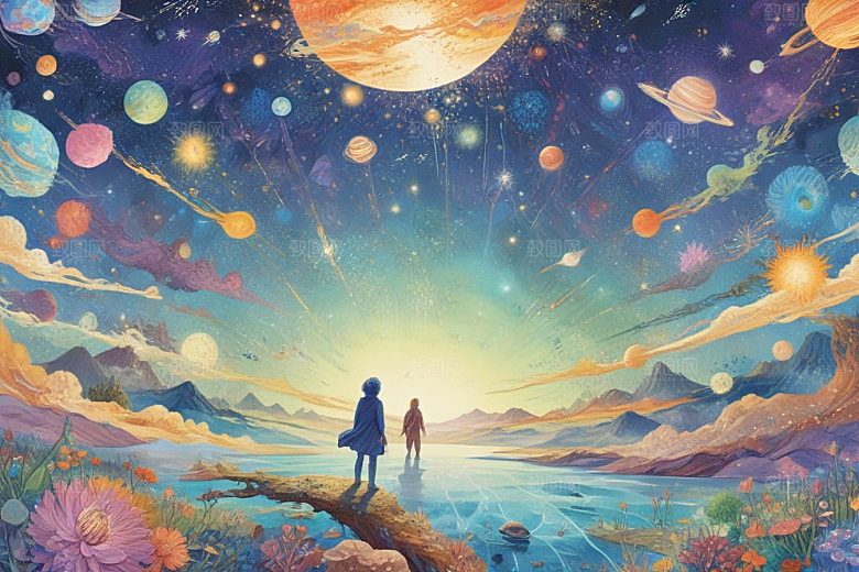 绚彩星空下的奇幻山水画卷图片