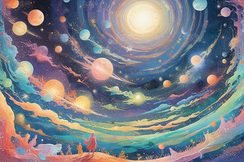 绚彩星空下的奇幻山水画卷图片