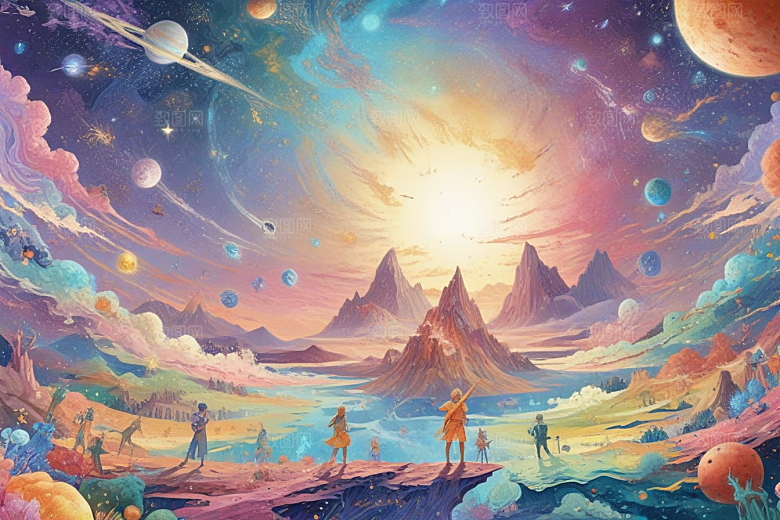绚彩星空下的奇幻山水画卷图片