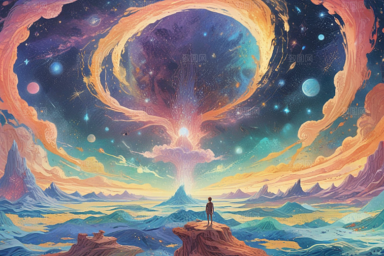 绚彩星空下的奇幻山水画卷图片
