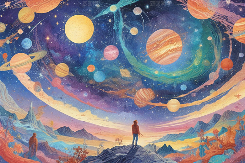 绚彩星空下的奇幻山水画卷图片