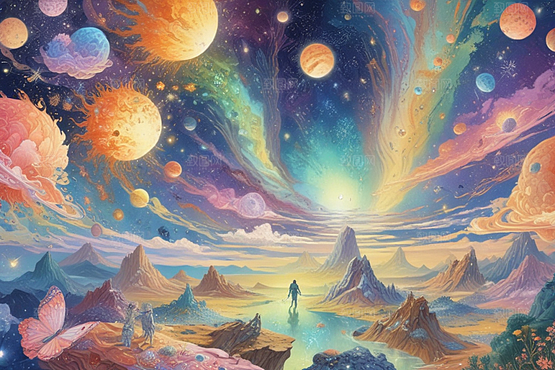 绚彩星空下的奇幻山水画卷图片