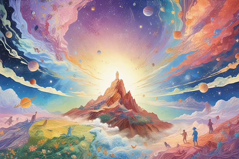 绚彩星空下的奇幻山水画卷图片