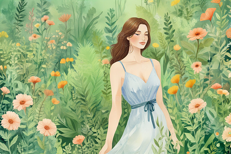 花丛中优雅女子图片