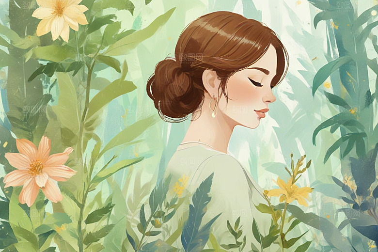 花丛中优雅女子图片