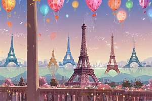 梦幻巴黎铁塔插画图片
