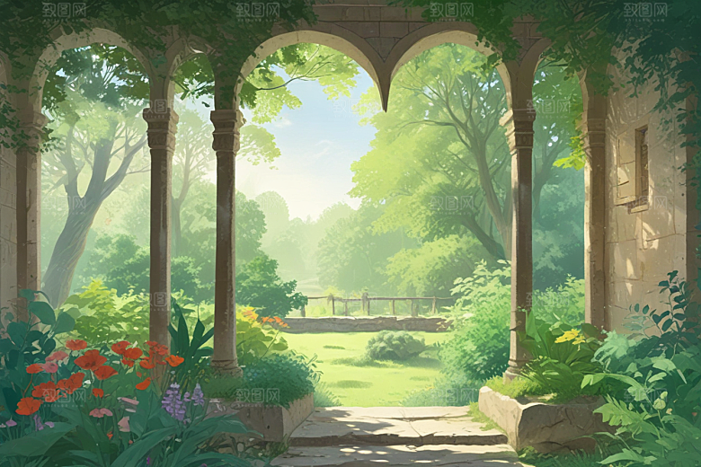 古堡花园春天景色图片