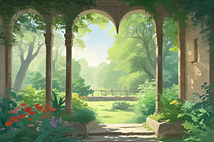 古堡花园春天景色图片