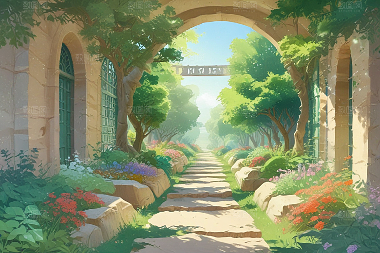 古堡花园春天景色图片