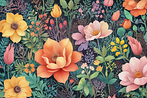 复古水彩花卉墙纸图片