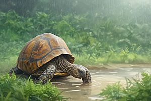 雨中慢行乌龟图片